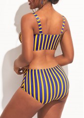High Waist Cross Front Cutout Striped Bikini Set