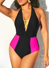 Contrast Cross Strap Black One Piece Swimwear