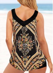 Curved Hem Floral Print Wide Strap Tankini Top-No Bottom