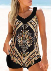 Curved Hem Floral Print Wide Strap Tankini Top-No Bottom
