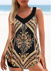 Curved Hem Floral Print Wide Strap Tankini Top-No Bottom