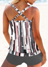 Geometric Print Criss Cross Grey Tankini Set