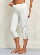 White Elastic Waist Mid Waisted Capri Leggings