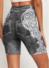 Tribal Print Dark Grey Elastic Waist Leggings