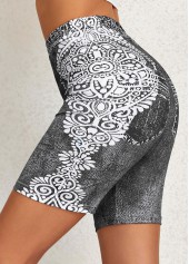 Tribal Print Dark Grey Elastic Waist Leggings