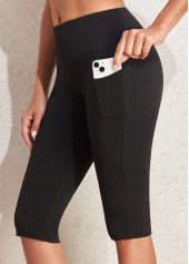 Black Elastic Waist Mid Waisted Knee Length Leggings
