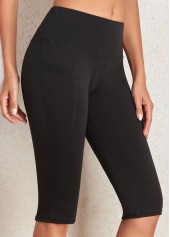 Black Elastic Waist Mid Waisted Knee Length Leggings