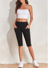 Black Elastic Waist Mid Waisted Knee Length Leggings