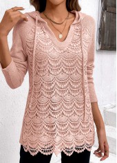 Long Sleeve Patchwork Light Pink Hoodie