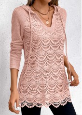 Long Sleeve Patchwork Light Pink Hoodie
