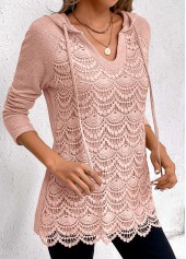 Long Sleeve Patchwork Light Pink Hoodie