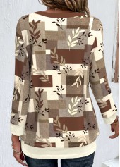 Random Floral Print Fake 2in1 Dark Camel Blouse