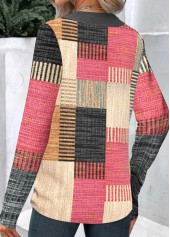 Plaid Button Multi Color Asymmetrical Neck Long Sleeve Sweatshirt