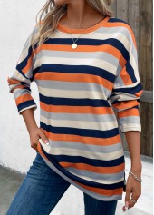 Striped Patchwork Multi Color Long Sleeve T Shirt