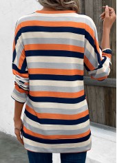 Striped Patchwork Multi Color Long Sleeve T Shirt