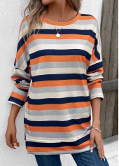 Striped Patchwork Multi Color Long Sleeve T Shirt