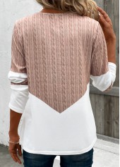 Geometric Print Patchwork Light Camel Long Sleeve T Shirt