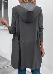 Pocket Dark Grey Long Sleeve Hooded Coat