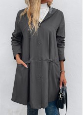 Pocket Dark Grey Long Sleeve Hooded Coat