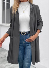 Pocket Dark Grey Long Sleeve Hooded Coat