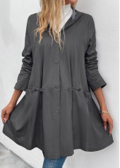 Pocket Dark Grey Long Sleeve Hooded Coat