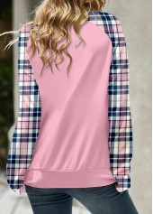 Plaid Lace Up Light Pink Long Sleeve Sweatshirt