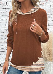 Multi Stripe Print Patchwork Long Sleeve Hoodie