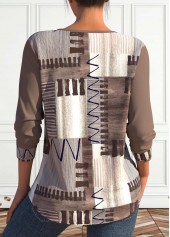 Plus Size Light Coffee Lace Up Geometric Print Sweatshirt