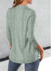 Button Sage Green Long Sleeve V Neck T Shirt