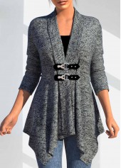 Button Dark Grey Long Sleeve Turn Down Collar Coat
