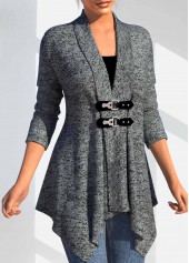 Button Dark Grey Long Sleeve Turn Down Collar Coat