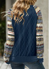 Plus Size Navy Patchwork Tribal Print Long Sleeve Sweatshirt