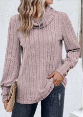 Button Light Purple Long Sleeve Cowl Neck Sweatshirt