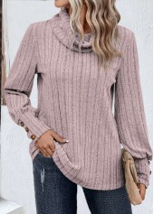 Button Light Purple Long Sleeve Cowl Neck Sweatshirt