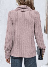 Button Light Purple Long Sleeve Cowl Neck Sweatshirt