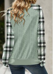 Plaid Lace Up Sage Green Long Sleeve Sweatshirt