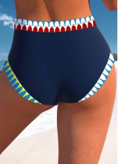 Mid Waisted Tribal Print Patchwork Navy Bikini Set