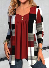 Geometric Print Wine Red Fake Two Piece Twinset