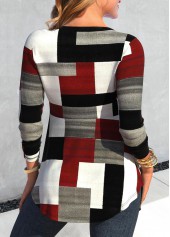 Geometric Print Wine Red Fake Two Piece Twinset