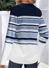 Plus Size Navy Patchwork Striped Long Sleeve T Shirt