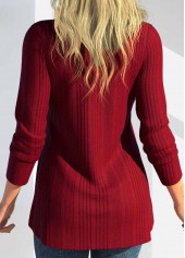 Zipper Red Long Sleeve Polo Collar T Shirt