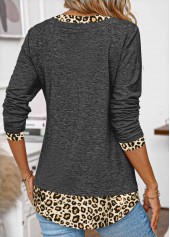 Plus Size Dark Grey Patchwork Leopard