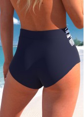 High Waisted Striped Surplice Navy Bikini Set