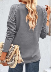 Patchwork Grey Long Sleeve V Neck T Shirt