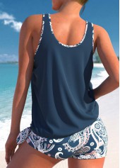 Mid Waisted Paisley Print Bowknot Navy Tankini Set