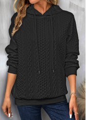 Twisted Drawstring Black Long Sleeve Hoodie