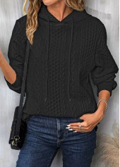 Twisted Drawstring Black Long Sleeve Hoodie