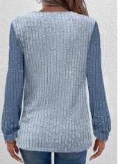 Patchwork Dusty Blue Long Sleeve Round Neck Sweatshirt