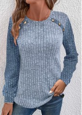 Patchwork Dusty Blue Long Sleeve Round Neck Sweatshirt