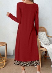 Leopard Button Wine Red A Line Dress